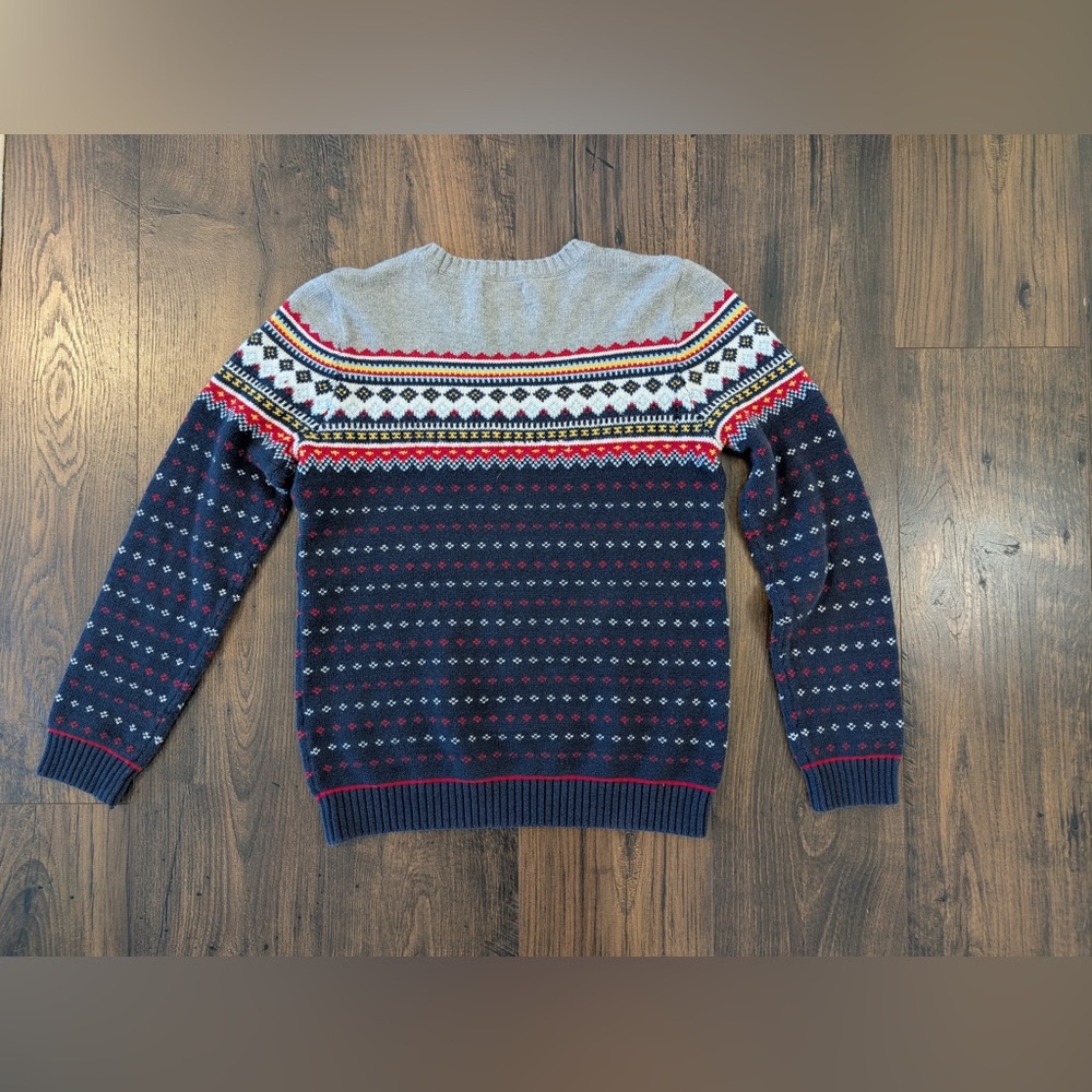 Lands End Kids Fair Isle Sweater Navy Gray Red Size Large/14-16
